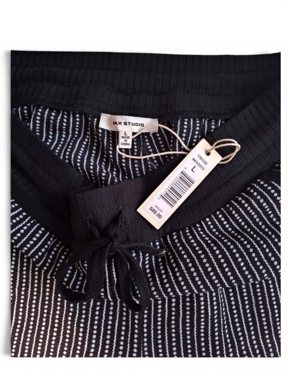 🆕️ Max Studio Black & White Striped Pull-on Cropped Wide Leg Pant Womens Large - Picture 2 of 11